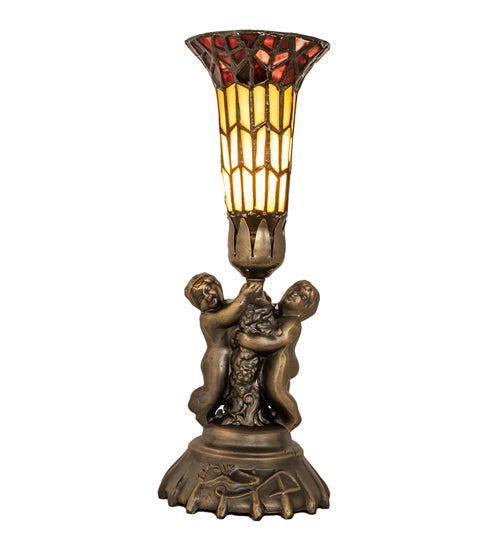 Meyda Tiffany Lighting 251840 Stained Glass Pond Lily One Light Mini Lamp Lamp Brass - Antique