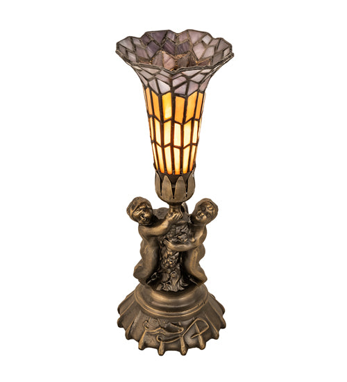 Meyda Tiffany Lighting 251841 Stained Glass Pond Lily One Light Mini Lamp Lamp Brass - Antique