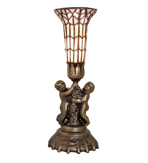 Meyda Tiffany Lighting 251842 Stained Glass Pond Lily One Light Mini Lamp Lamp Brass - Antique