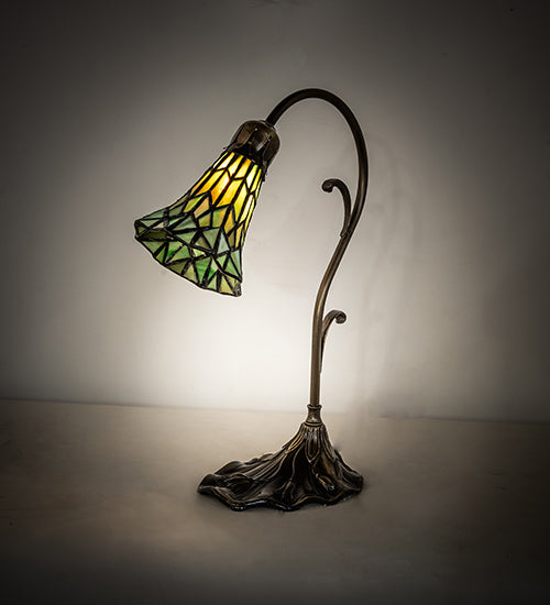 Meyda Tiffany Lighting 251851 Stained Glass Pond Lily One Light Mini Lamp Lamp Brass - Antique