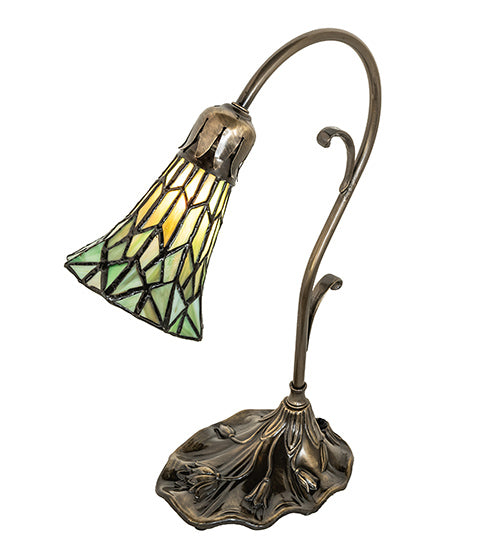 Meyda Tiffany Lighting 251851 Stained Glass Pond Lily One Light Mini Lamp Lamp Brass - Antique