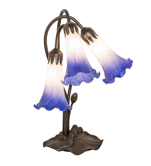 Meyda Tiffany Lighting 251859 Blue/White Pond Lily Three Light Table Lamp Lamp Bronze / Dark