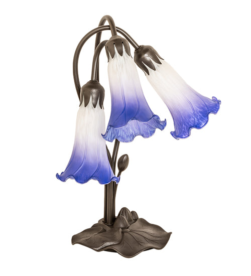 Meyda Tiffany Lighting 251859 Blue/White Pond Lily Three Light Table Lamp Lamp Bronze / Dark