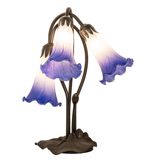 Meyda Tiffany Lighting 251859 Blue/White Pond Lily Three Light Table Lamp Lamp Bronze / Dark