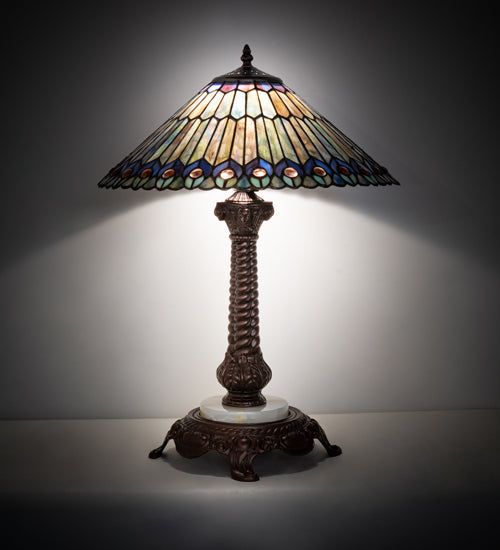 Meyda Tiffany Lighting 251928 Tiffany Jeweled Peacock One Light Table Lamp Lamp Bronze / Dark
