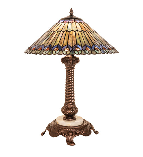 Meyda Tiffany Lighting 251928 Tiffany Jeweled Peacock One Light Table Lamp Lamp Bronze / Dark