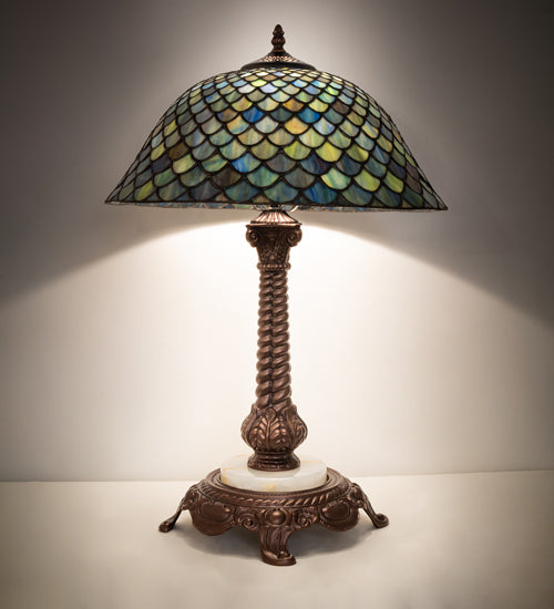 Meyda Tiffany Lighting 251959 Tiffany Fishscale One Light Table Lamp Lamp Bronze / Dark