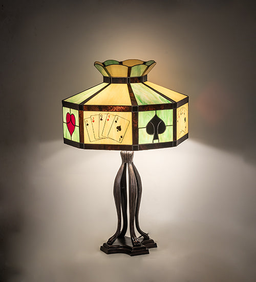 Meyda Tiffany Lighting 252404 Poker Face Three Light Table Lamp Lamp Bronze / Dark