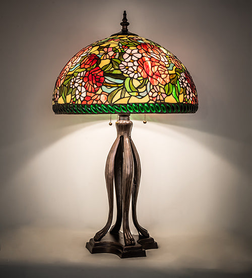 Meyda Tiffany Lighting 252596 Romance Rose Three Light Table Lamp Lamp Bronze / Dark