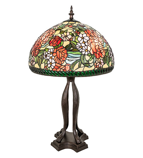 Meyda Tiffany Lighting 252596 Romance Rose Three Light Table Lamp Lamp Bronze / Dark