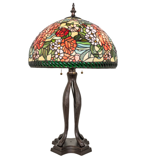 Meyda Tiffany Lighting 252596 Romance Rose Three Light Table Lamp Lamp Bronze / Dark