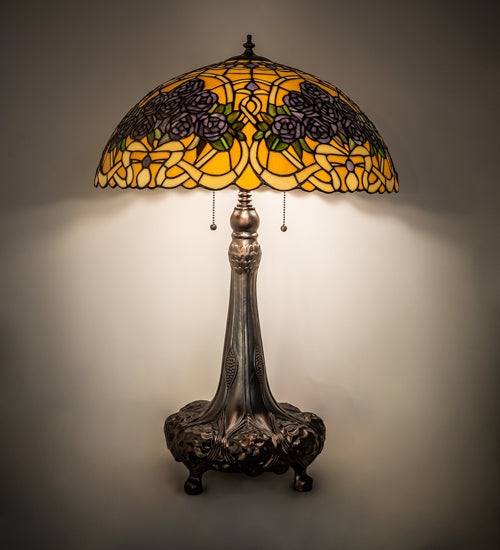 Meyda Tiffany Lighting 252640 Rose Bouquet Three Light Table Lamp Lamp Bronze / Dark