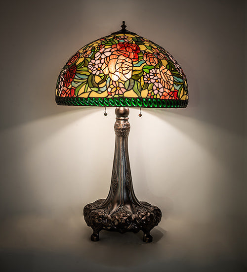 Meyda Tiffany Lighting 252829 Romance Rose Three Light Table Lamp Lamp Bronze / Dark