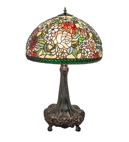 Meyda Tiffany Lighting 252829 Romance Rose Three Light Table Lamp Lamp Bronze / Dark