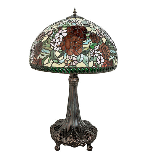Meyda Tiffany Lighting 252829 Romance Rose Three Light Table Lamp Lamp Bronze / Dark
