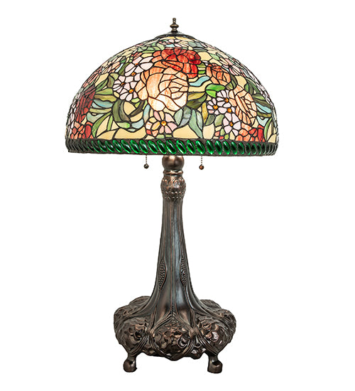 Meyda Tiffany Lighting 252829 Romance Rose Three Light Table Lamp Lamp Bronze / Dark