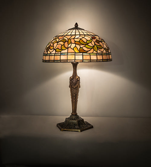 Meyda Tiffany Lighting 253820 Tiffany Turning Leaf One Light Table Lamp Lamp Brass - Antique