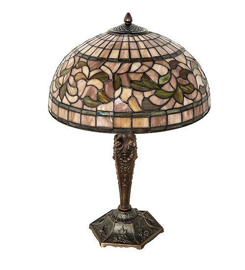 Meyda Tiffany Lighting 253820 Tiffany Turning Leaf One Light Table Lamp Lamp Brass - Antique