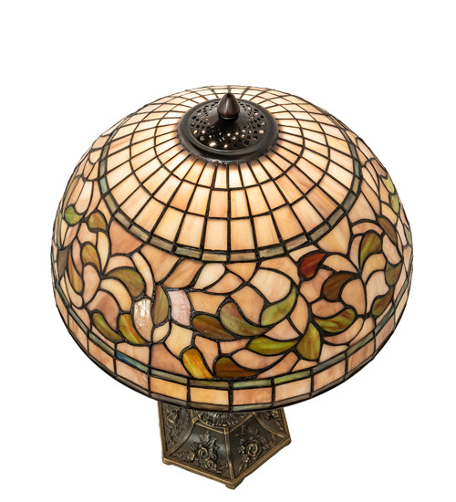 Meyda Tiffany Lighting 253820 Tiffany Turning Leaf One Light Table Lamp Lamp Brass - Antique
