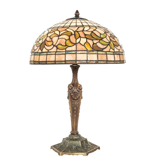 Meyda Tiffany Lighting 253820 Tiffany Turning Leaf One Light Table Lamp Lamp Brass - Antique