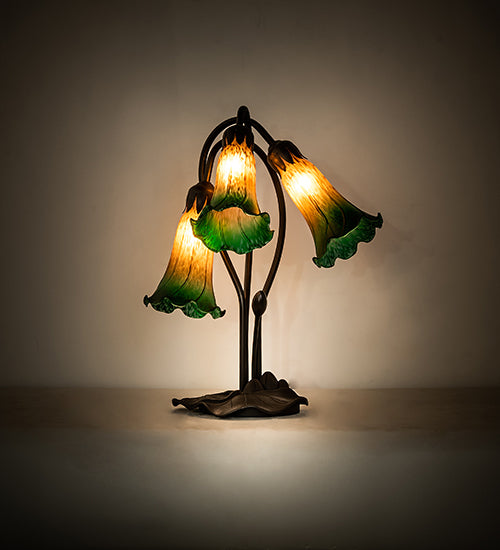 Meyda Tiffany Lighting 254243 Amber/Green Three Light Table Lamp Lamp Bronze / Dark