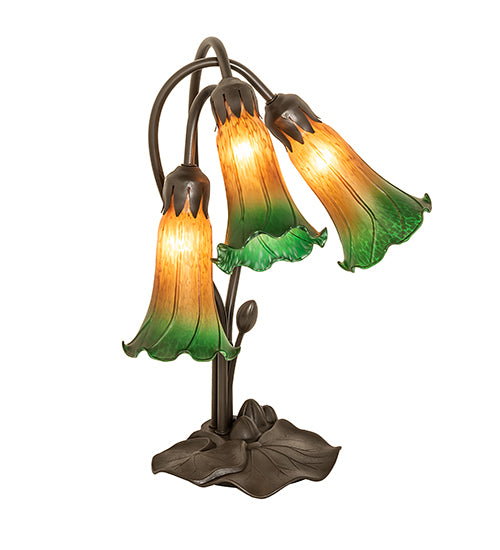 Meyda Tiffany Lighting 254243 Amber/Green Three Light Table Lamp Lamp Bronze / Dark