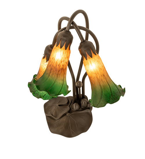 Meyda Tiffany Lighting 254243 Amber/Green Three Light Table Lamp Lamp Bronze / Dark