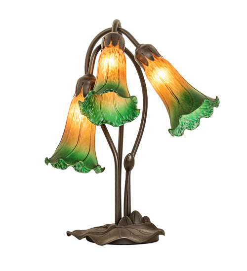 Meyda Tiffany Lighting 254243 Amber/Green Three Light Table Lamp Lamp Bronze / Dark