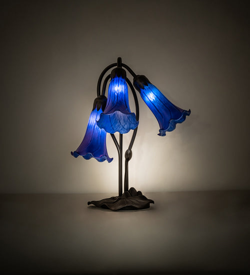 Meyda Tiffany Lighting 254291 Blue Three Light Table Lamp Lamp Bronze / Dark