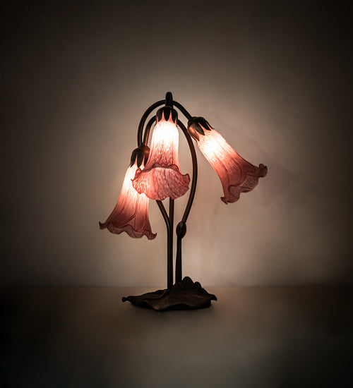 Meyda Tiffany Lighting 254357 Lavender Pond Lily Three Light Table Lamp Lamp Bronze / Dark