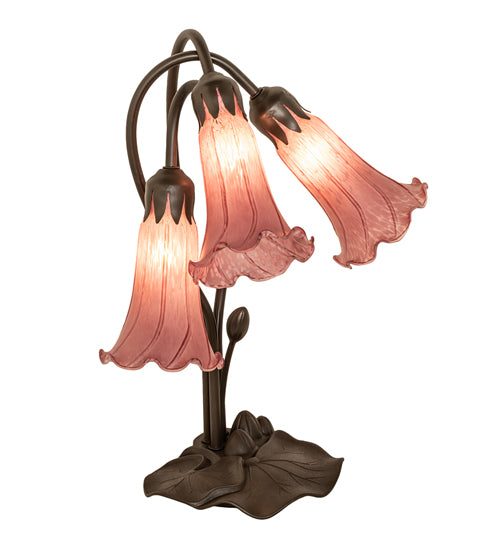 Meyda Tiffany Lighting 254357 Lavender Pond Lily Three Light Table Lamp Lamp Bronze / Dark