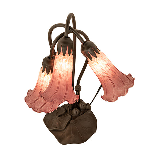 Meyda Tiffany Lighting 254357 Lavender Pond Lily Three Light Table Lamp Lamp Bronze / Dark