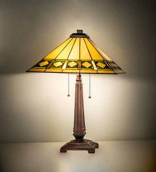Meyda Tiffany Lighting 255027 Diamond Band Mission Two Light Table Lamp Lamp Bronze / Dark