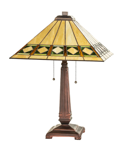 Meyda Tiffany Lighting 255027 Diamond Band Mission Two Light Table Lamp Lamp Bronze / Dark