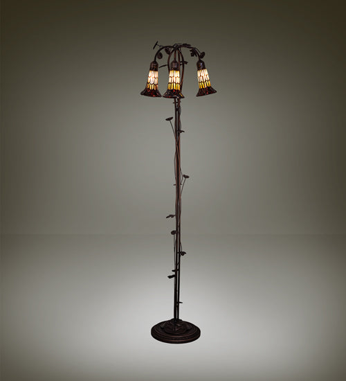 Meyda Tiffany Lighting 255133 Stained Glass Pond Lily Three Light Floor Lamp Lamp Bronze / Dark