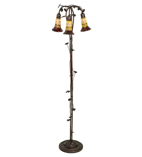 Meyda Tiffany Lighting 255133 Stained Glass Pond Lily Three Light Floor Lamp Lamp Bronze / Dark