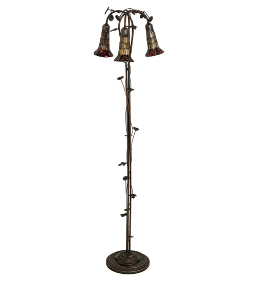 Meyda Tiffany Lighting 255133 Stained Glass Pond Lily Three Light Floor Lamp Lamp Bronze / Dark