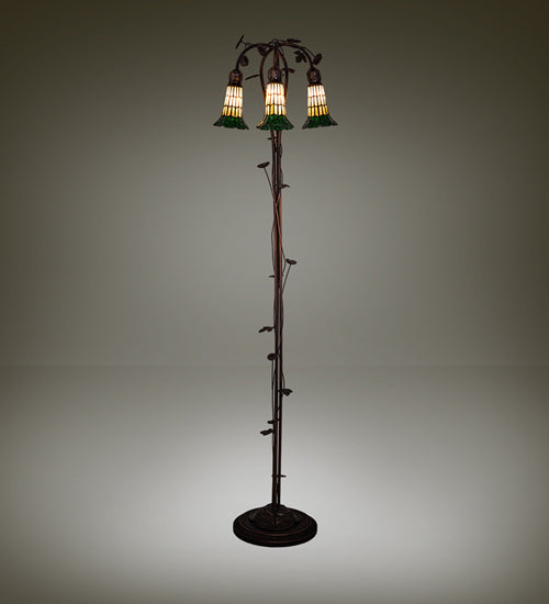 Meyda Tiffany Lighting 255134 Stained Glass Pond Lily Three Light Floor Lamp Lamp Bronze / Dark