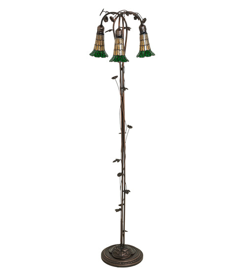 Meyda Tiffany Lighting 255134 Stained Glass Pond Lily Three Light Floor Lamp Lamp Bronze / Dark