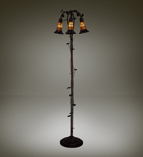 Meyda Tiffany Lighting 255135 Stained Glass Pond Lily Three Light Floor Lamp Lamp Bronze / Dark