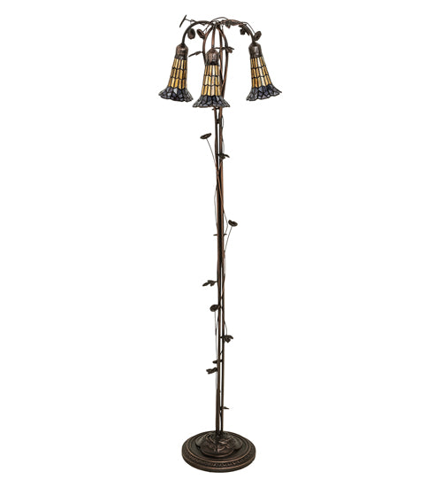 Meyda Tiffany Lighting 255135 Stained Glass Pond Lily Three Light Floor Lamp Lamp Bronze / Dark