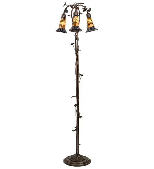 Meyda Tiffany Lighting 255135 Stained Glass Pond Lily Three Light Floor Lamp Lamp Bronze / Dark