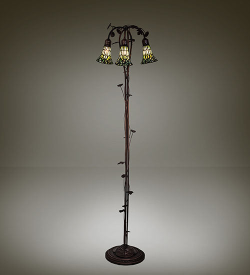 Meyda Tiffany Lighting 255136 Stained Glass Pond Lily Three Light Floor Lamp Lamp Bronze / Dark