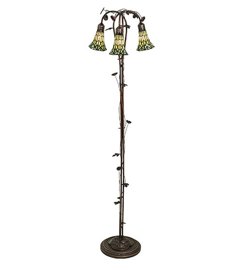 Meyda Tiffany Lighting 255136 Stained Glass Pond Lily Three Light Floor Lamp Lamp Bronze / Dark