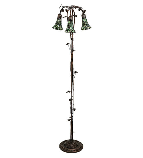 Meyda Tiffany Lighting 255136 Stained Glass Pond Lily Three Light Floor Lamp Lamp Bronze / Dark