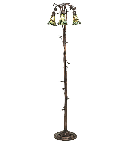 Meyda Tiffany Lighting 255136 Stained Glass Pond Lily Three Light Floor Lamp Lamp Bronze / Dark