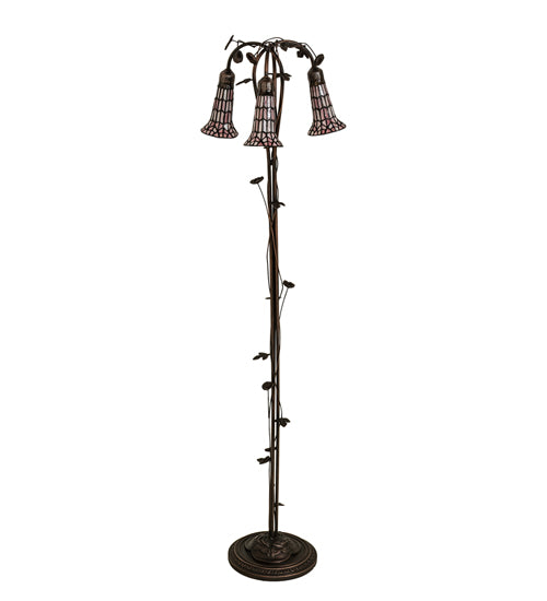 Meyda Tiffany Lighting 255137 Stained Glass Pond Lily Three Light Floor Lamp Lamp Bronze / Dark