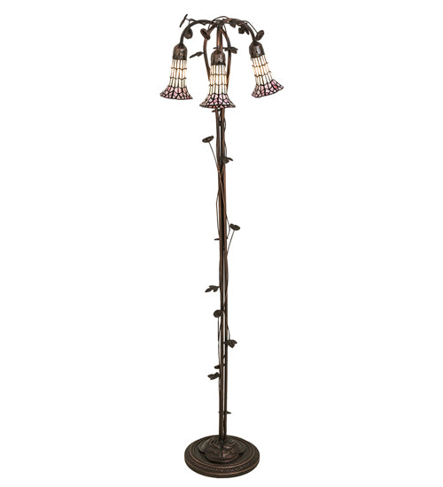 Meyda Tiffany Lighting 255139 Stained Glass Pond Lily Three Light Floor Lamp Lamp Bronze / Dark