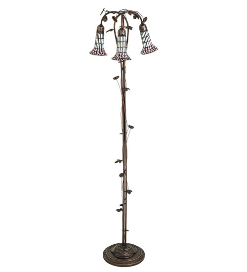 Meyda Tiffany Lighting 255139 Stained Glass Pond Lily Three Light Floor Lamp Lamp Bronze / Dark