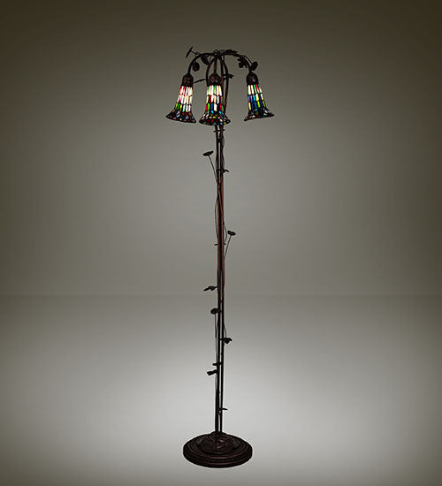 Meyda Tiffany Lighting 255141 Stained Glass Pond Lily Three Light Floor Lamp Lamp Bronze / Dark